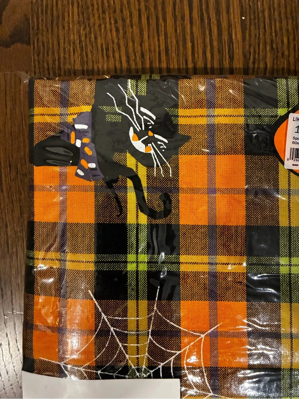 Spooky Pumpkin Halloween Tablecloth - Orange Plaid Ghost & Spiderweb Design